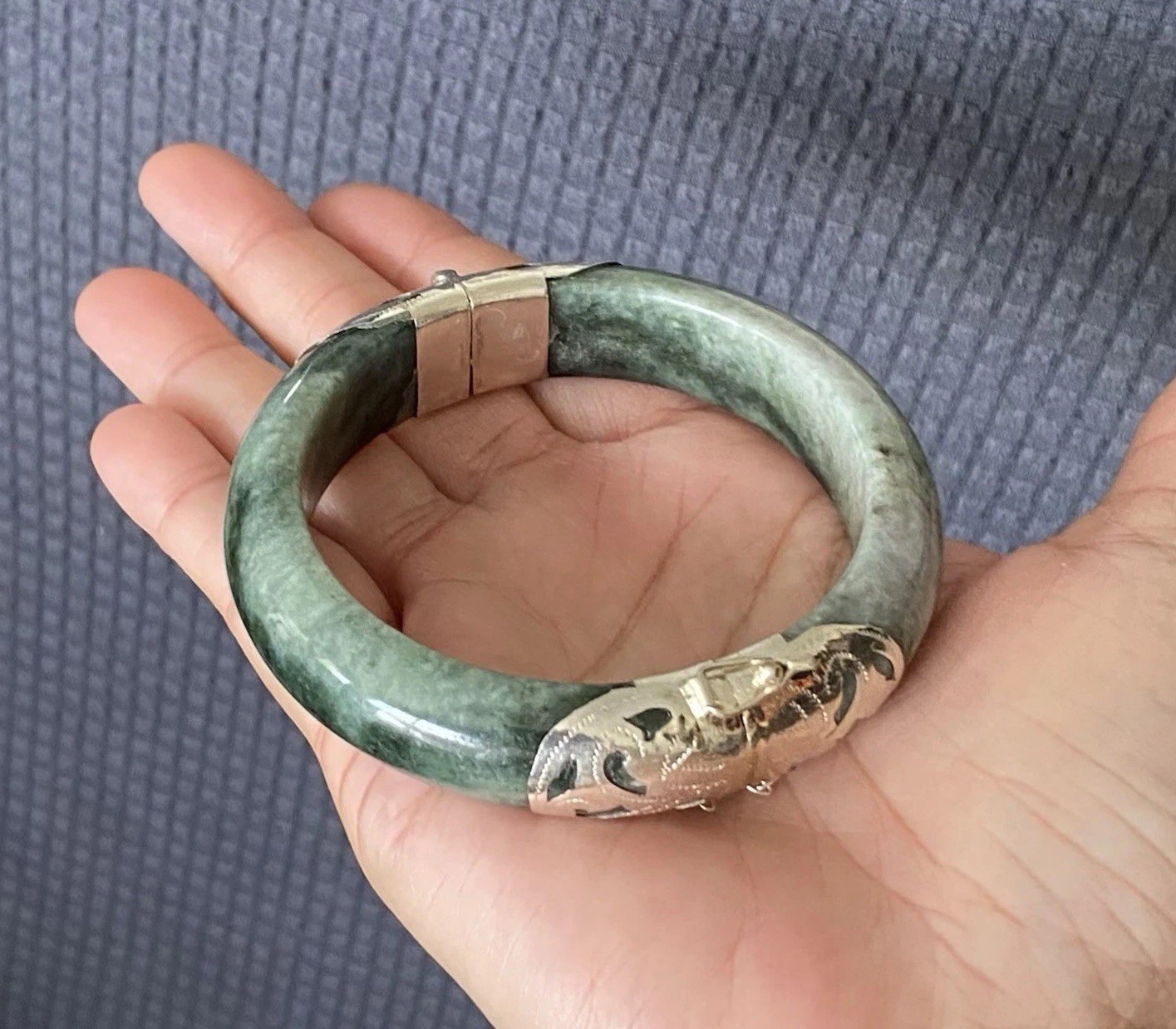 7.1 ” 925 Silver Handmade Genuine Burmese Jade Women Bangle Bracelet US SELLER