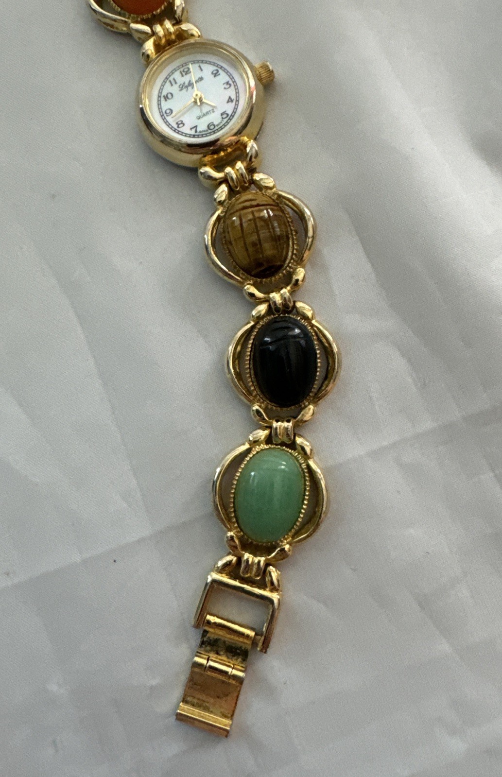 Vintage Lafayette MOP Semi-Precious Stone Egypt Scarab Beetle 22MM 7″