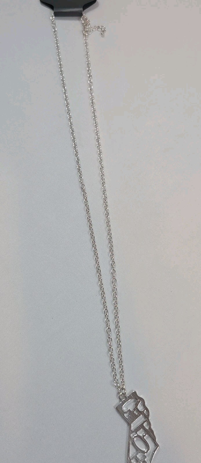 Dots Store Silver Tone California State Outline Spellout Statement Necklace NWT