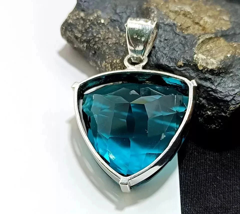 London Blue Topaz Pendant 925 Sterling Silver Pendant Gemstone Jewelry 92.57 Ct+