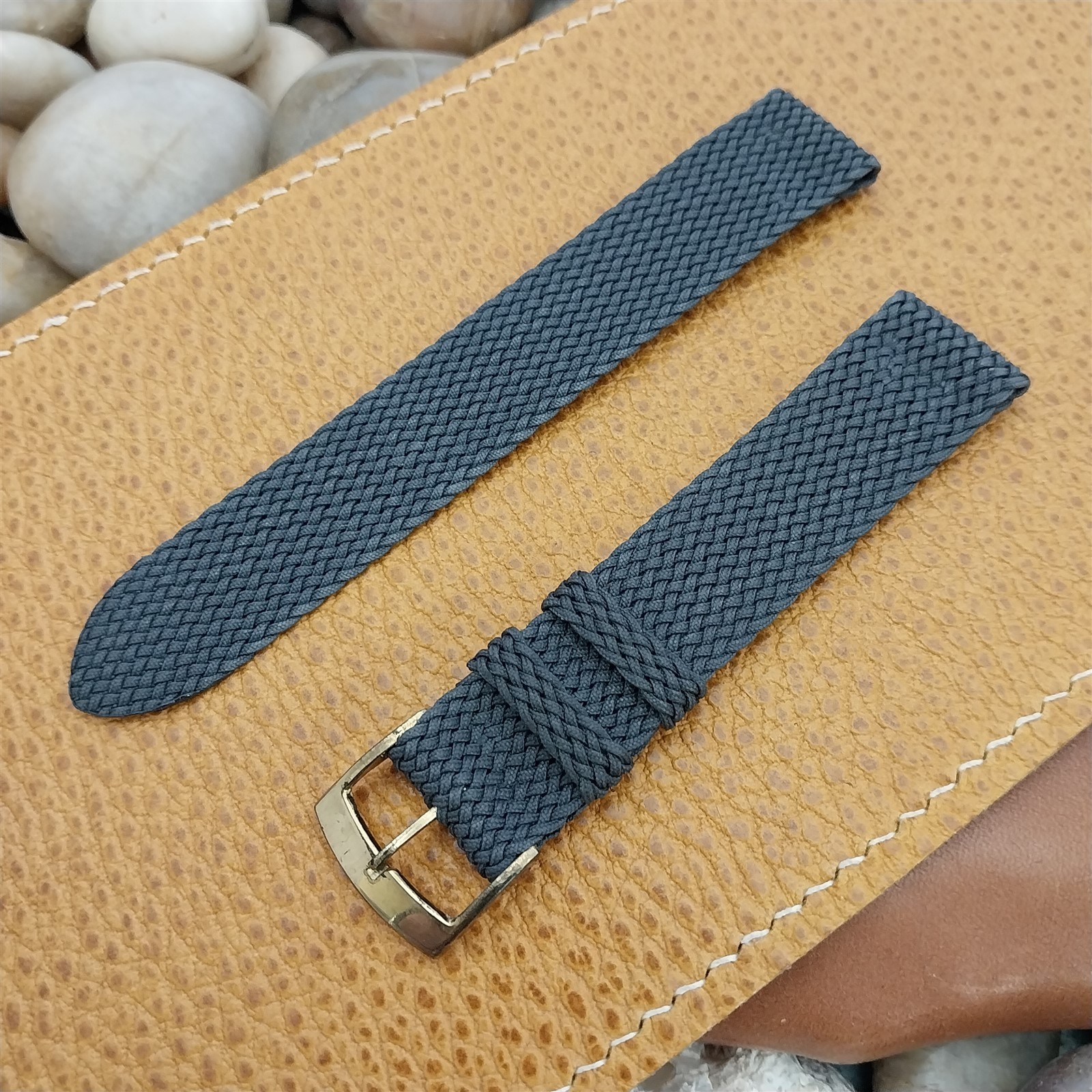 16mm Gray Perlon Mesh 2-piece 1960s NOS Vintage Field Watch Strap & Brass Buckle