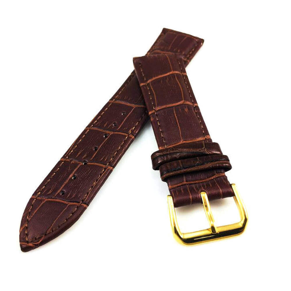 Brown Croco Quick Release Leather Replacement Watch Band Strap Gold Buckle #1082