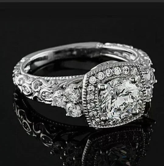 14K White Gold Plated 2.5Ct Round Lab Created Diamond Women Halo Engagement Ring