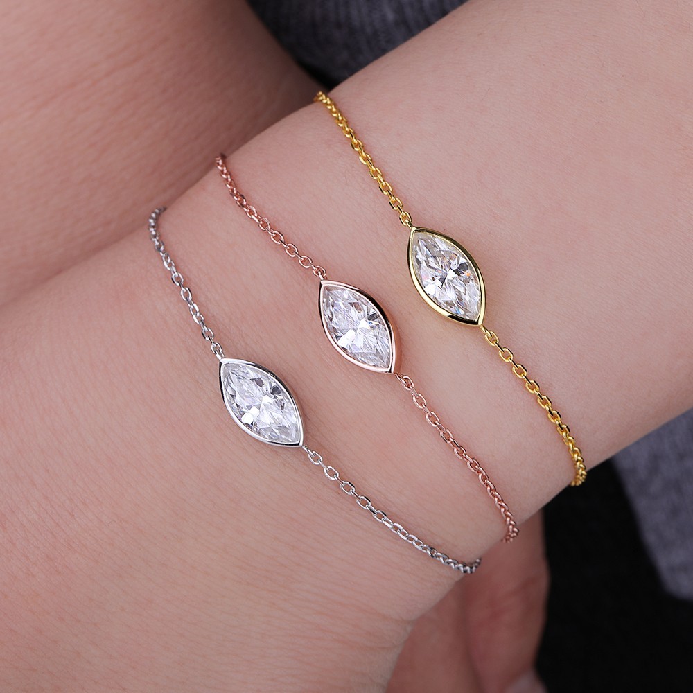 1/2ct Marquise Cut Real Moissanite Bracelet Women Gift 925 Sterling Silver Chain