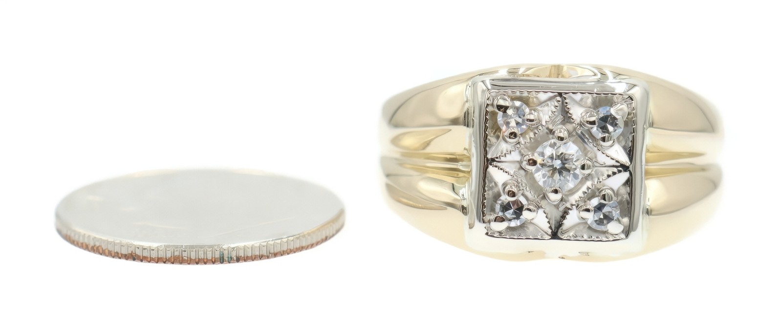 Men’s Vintage-Style 0.27 Ctw Round Diamond 14KT Two-Tone Gold Estate Ring – 6.2g