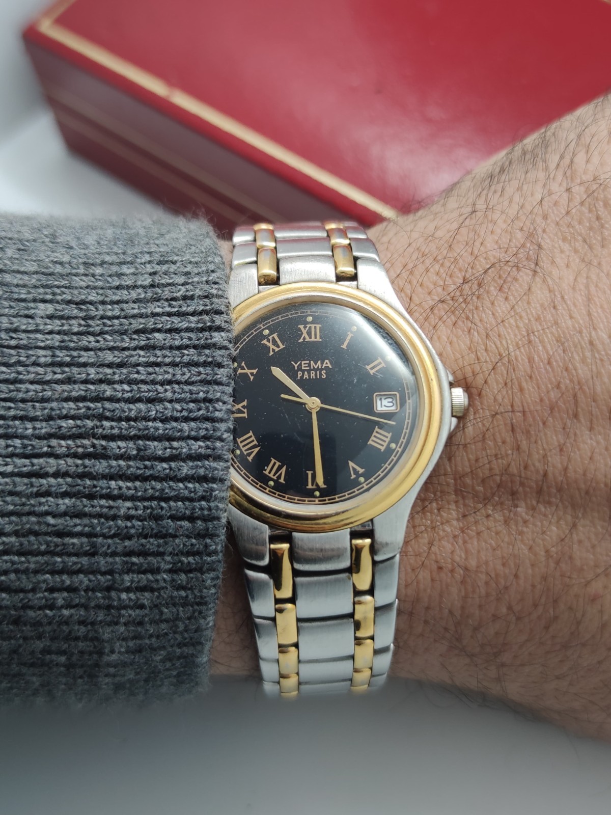 Skin Diver Watch Yema Paris Chiffre Roman Black Dial Quartz 35 Mm France Made