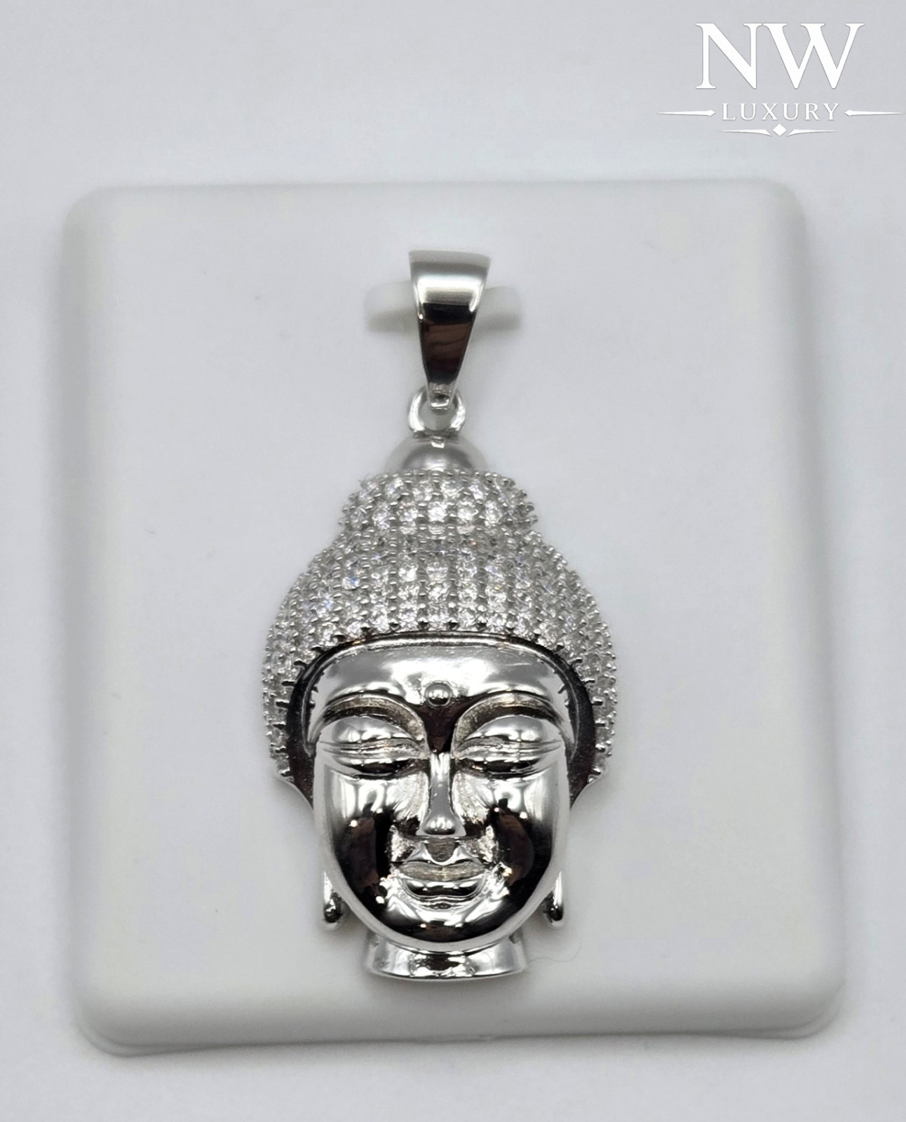 NEW Solid 925 Sterling Silver Buddha Meditation Pendant 4.0CTW MOISSANITE, USA