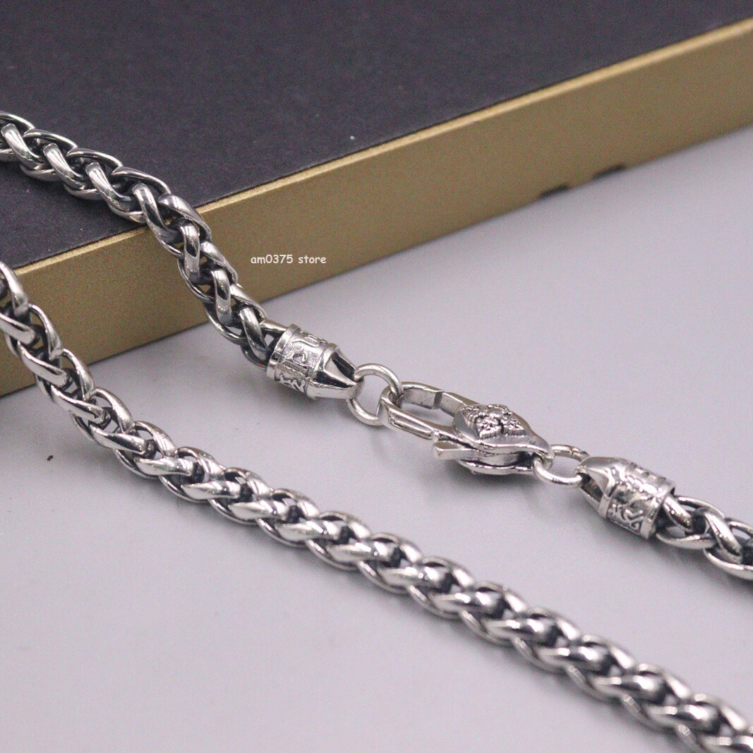 Real 925 Sterling Silver Necklace Men’s 5mm Wide Wheat Chain Link 22inch