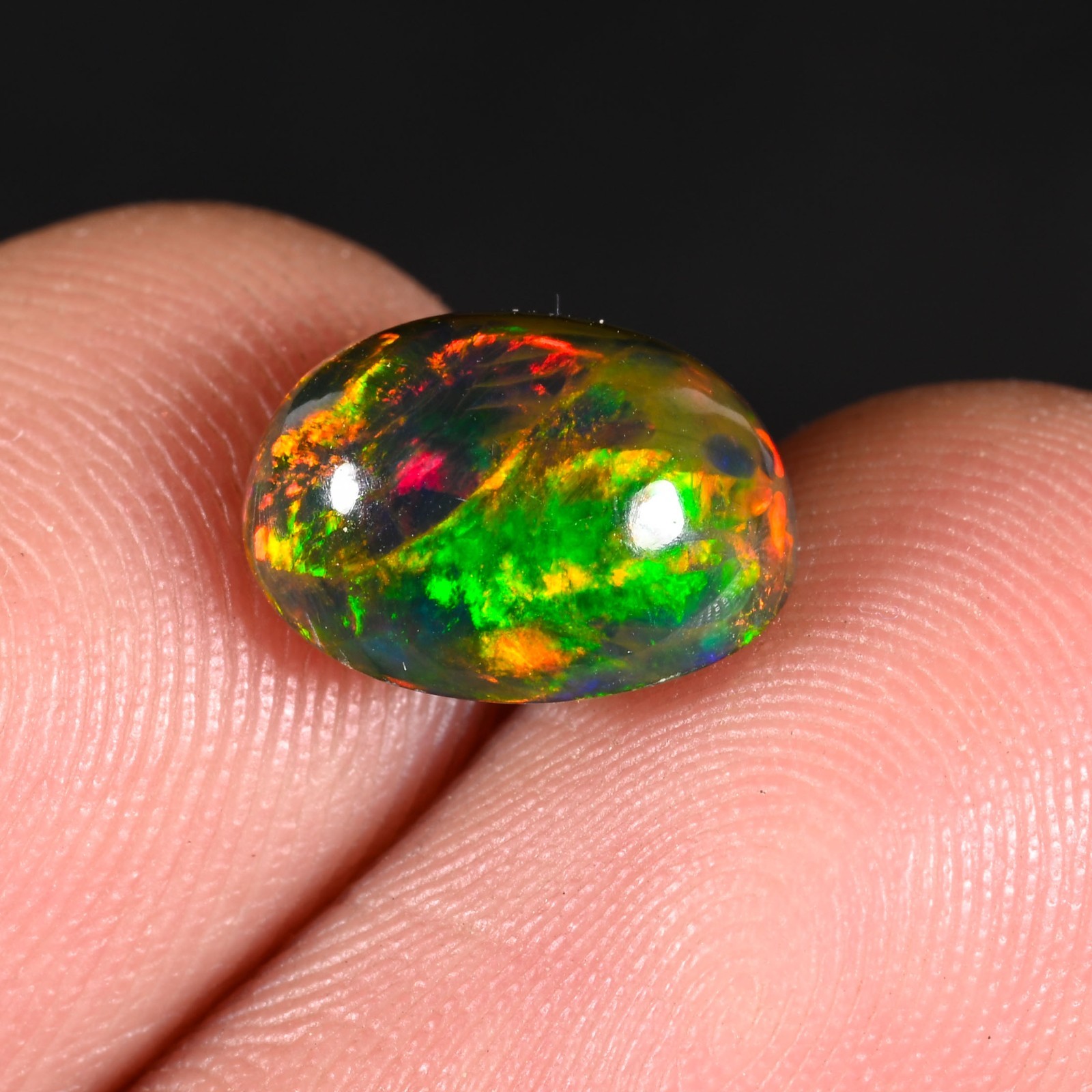 1.70 Ct Natural Ethiopian Black Opal 10×8 mm Fire Opal Cabochon Loose Gemstone