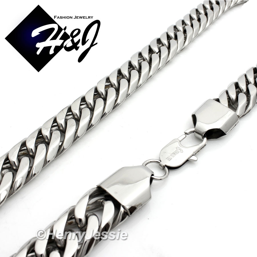 7.5″-11″MEN Stainless Steel WIDE 16mm Silver Cuban Curb Link Chain Bracelet