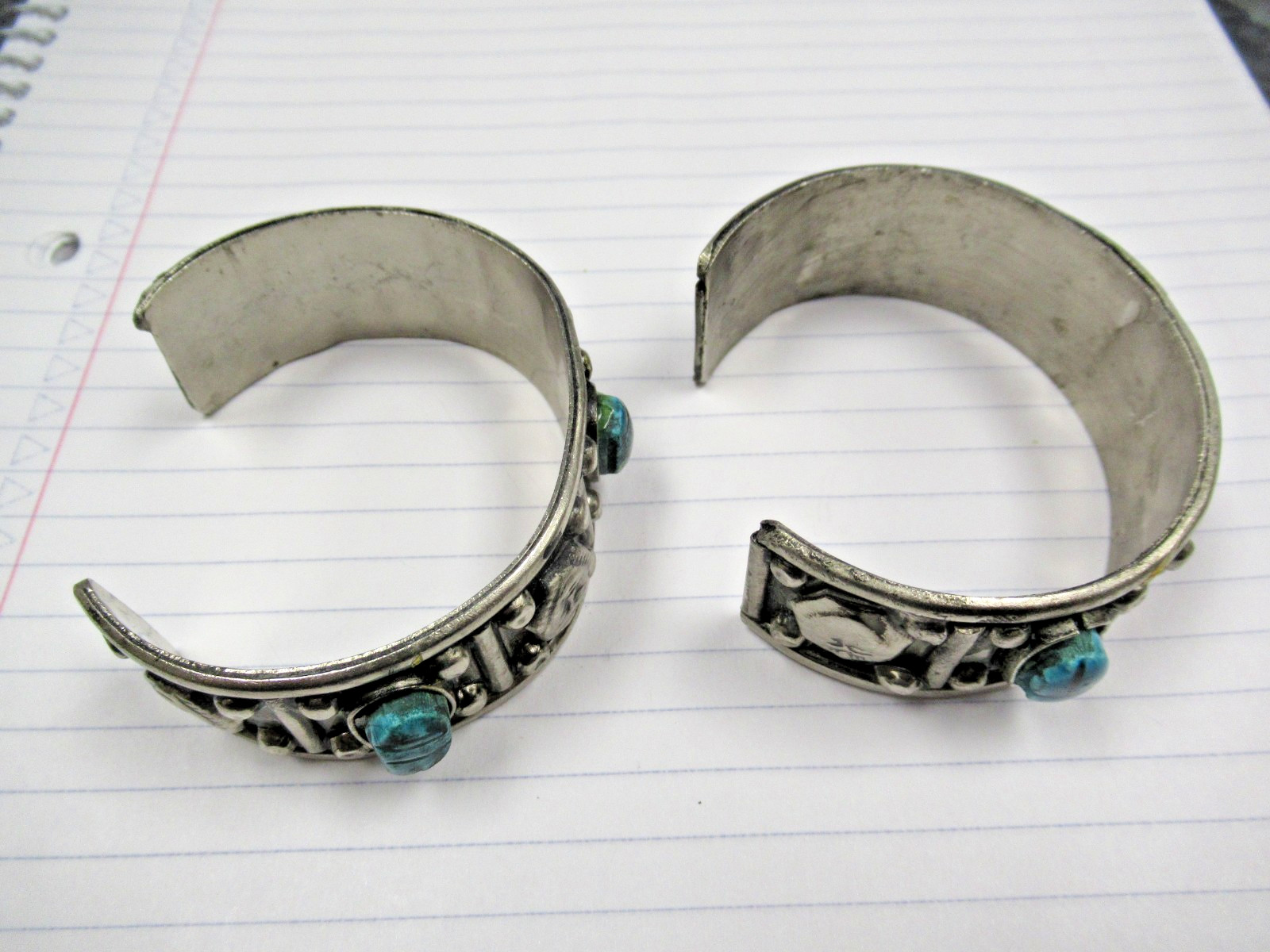 2 Vintage Made Egypt Egyptian Faience 3 Scarab Costume Jewelry Cuff Bracelets