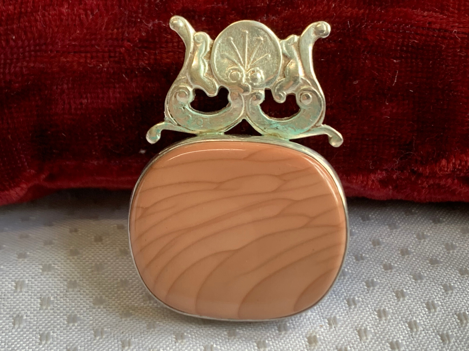 Sterling Silver Slider Pendant 12.07g Fine Jewelry Beige Desert Jasper Look