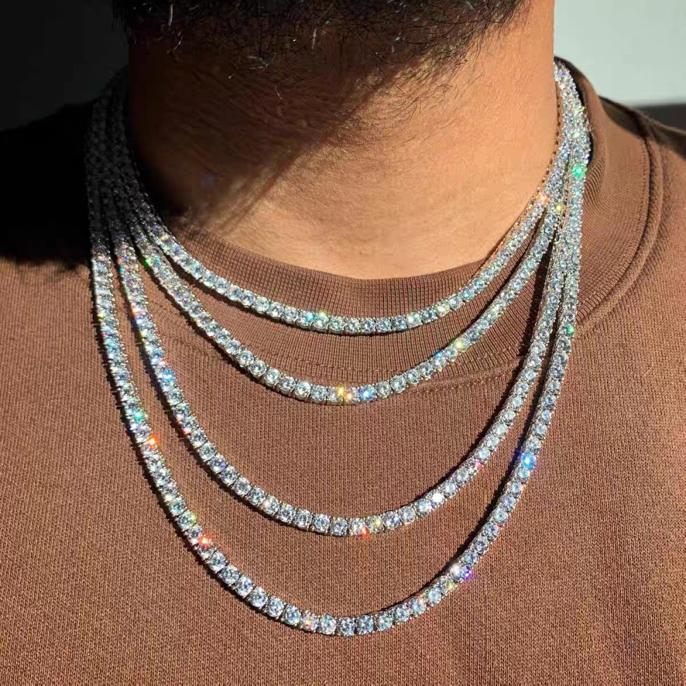 2.5mm DVVS Moissanite Tennis Chain Necklace 925 Silver Women Men Pass Tester