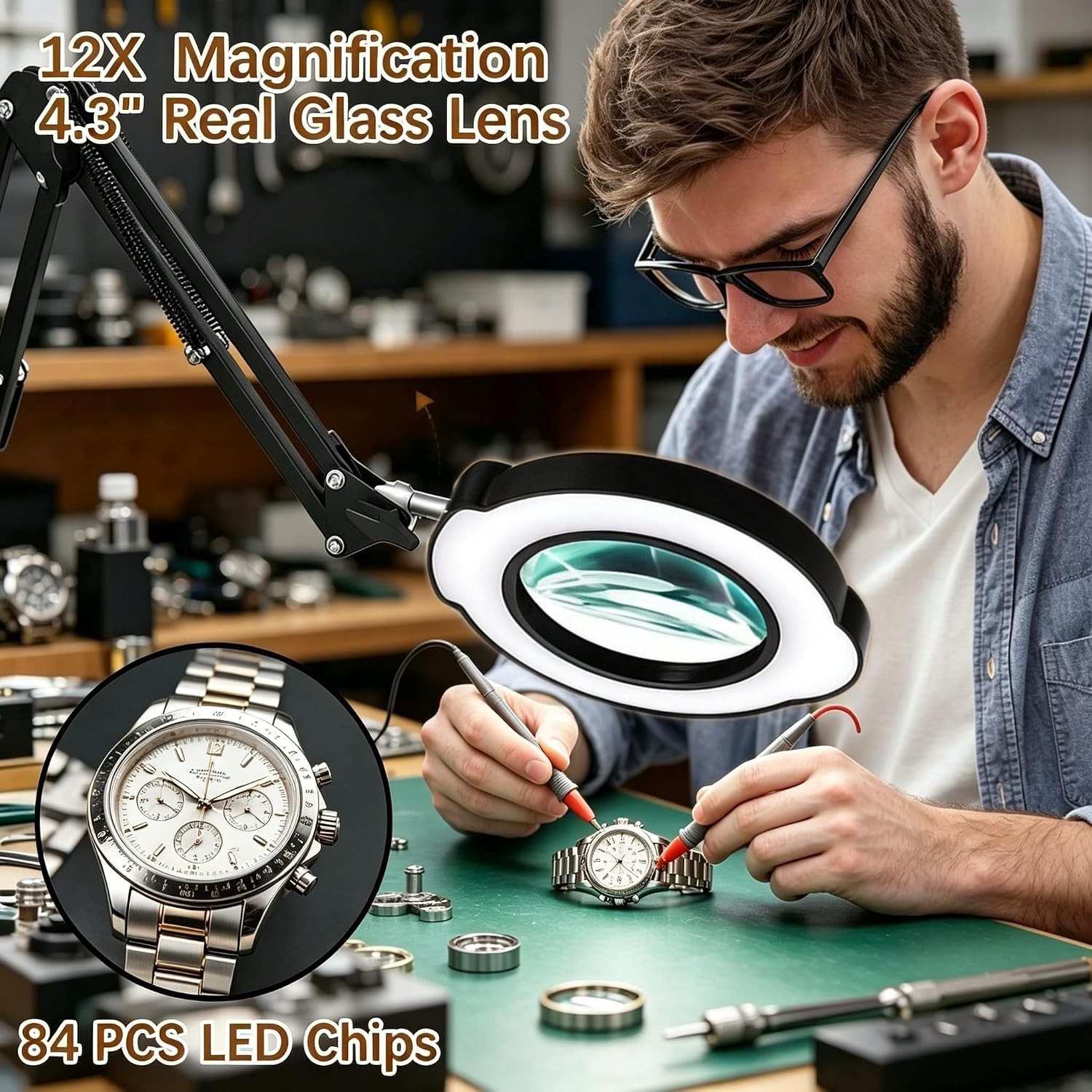 84 LED Magnification Lamp: 12X Real Glass Lens for Detail Work & Crafts