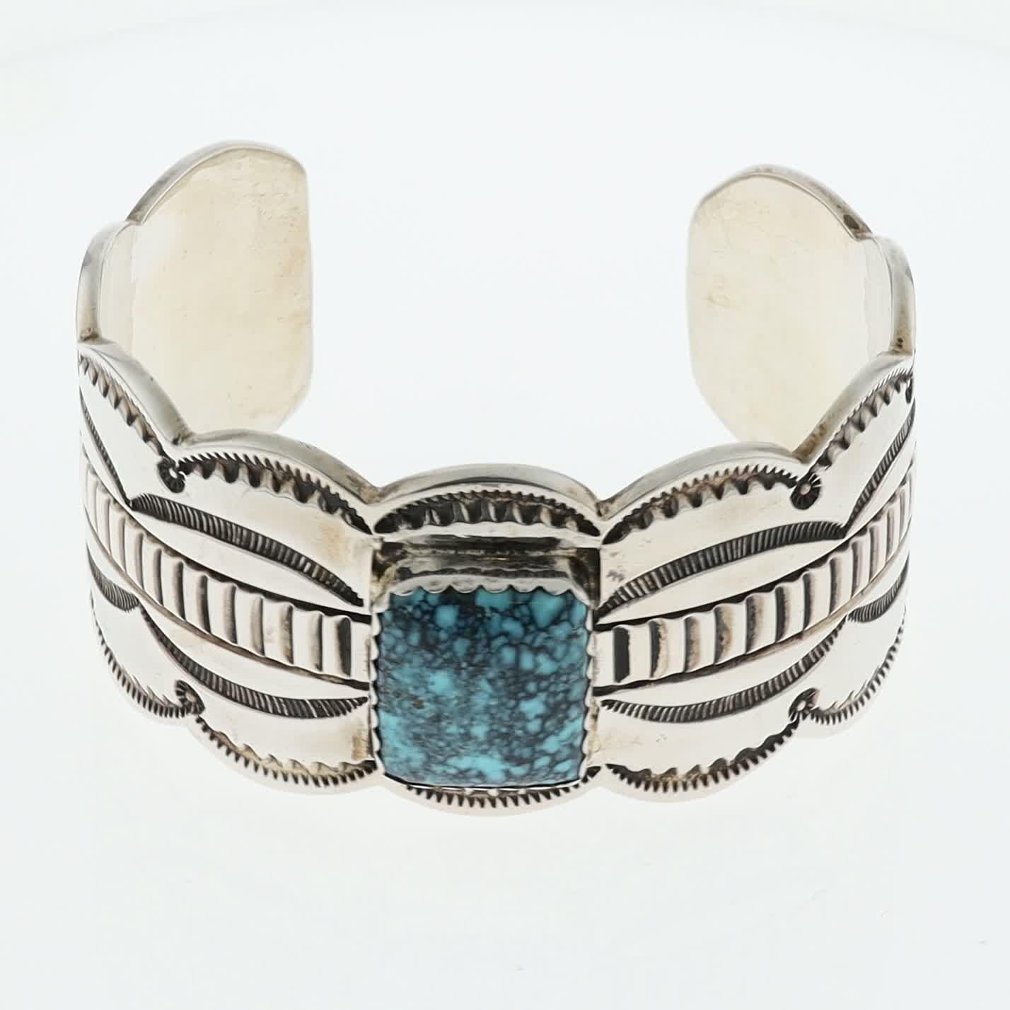 Carson B Blackgoat Navajo Cuff Bracelet 925 Sterling Silver Turquoise Native 93g