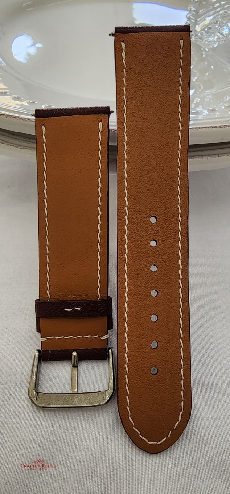 22mm Burgundy French Sheepskin Leather Watch Strap Handmade 22-20