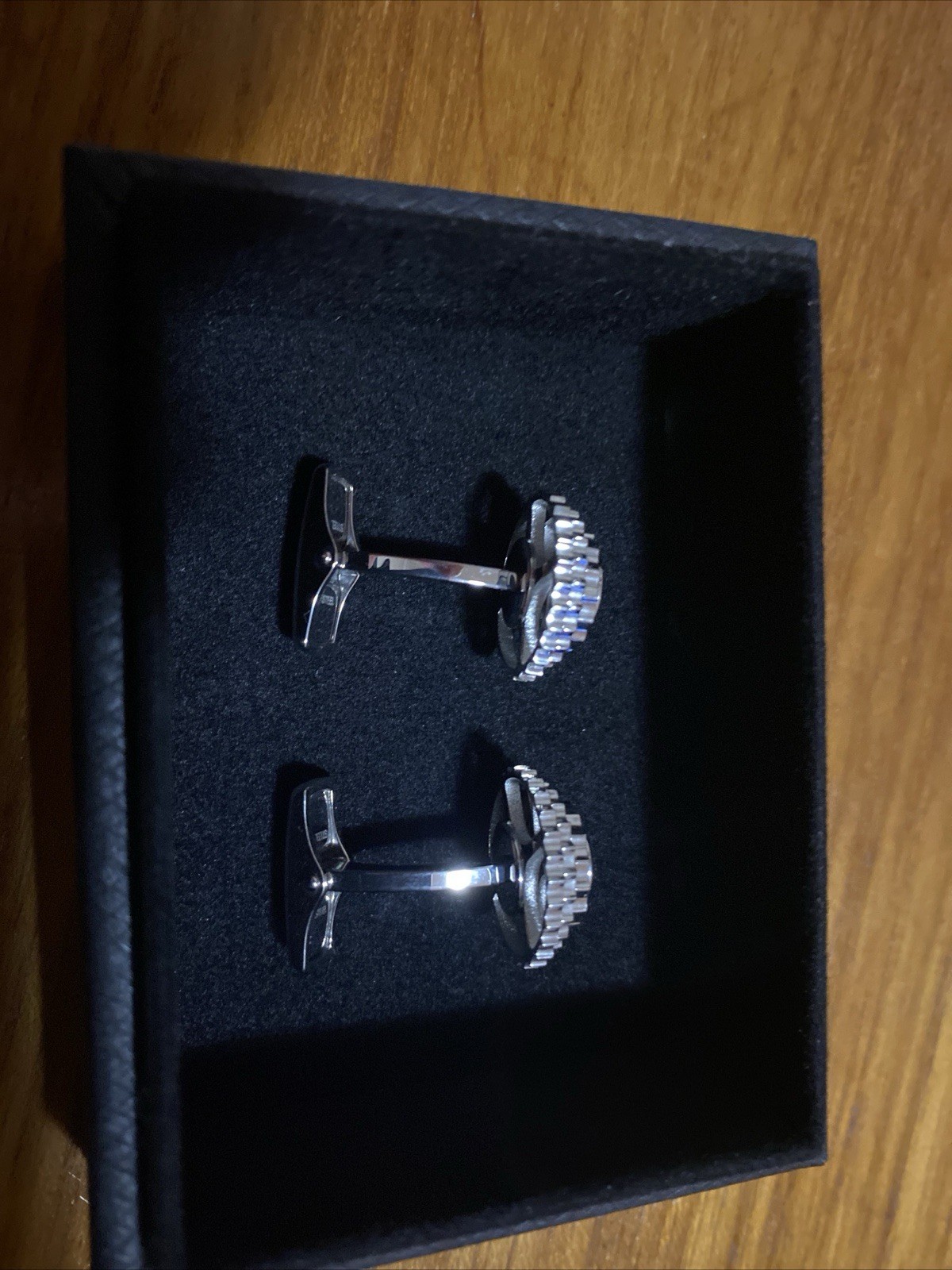 Dunhill Cufflinks Spinning Rolling Gear Motif Silver with Case -BRAND NEW