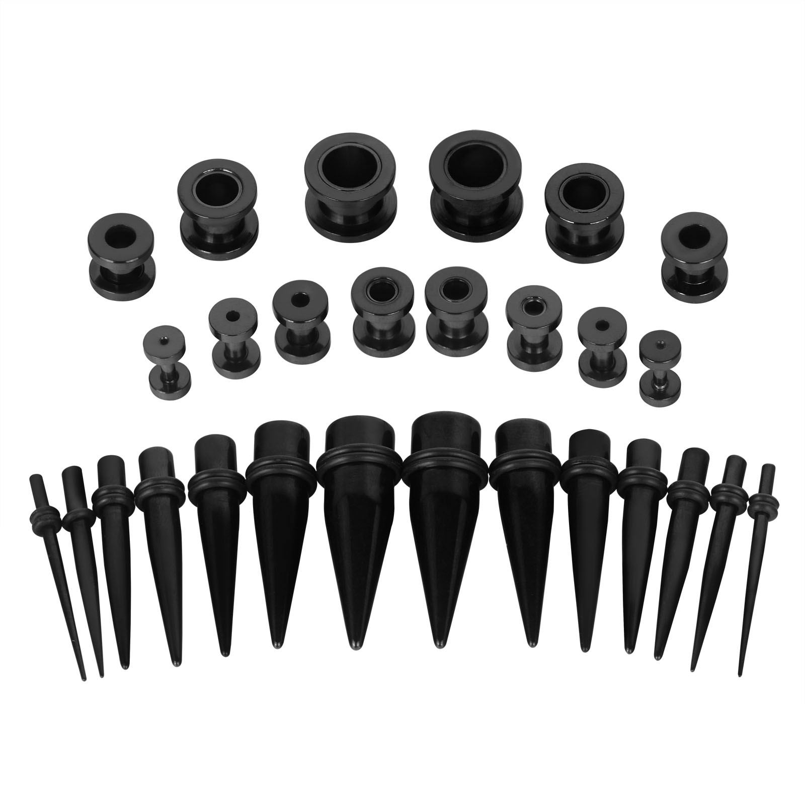 28PCS Ear Stretching Gauges Set Tapers Tunnels Plugs Kit 12G-00G Stainless Steel