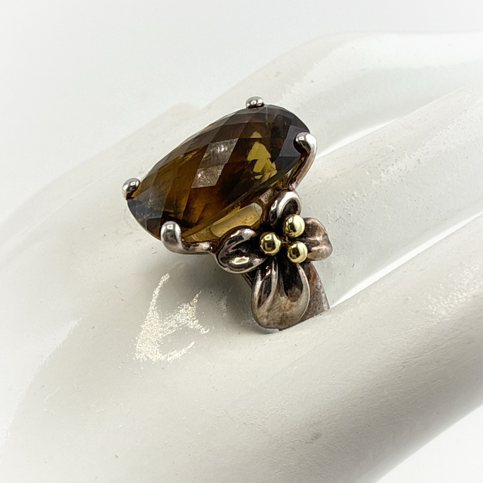 Ann King Ring Sterling Silver 18k Yellow Gold Flower Smoky Quartz Size 9 Floral