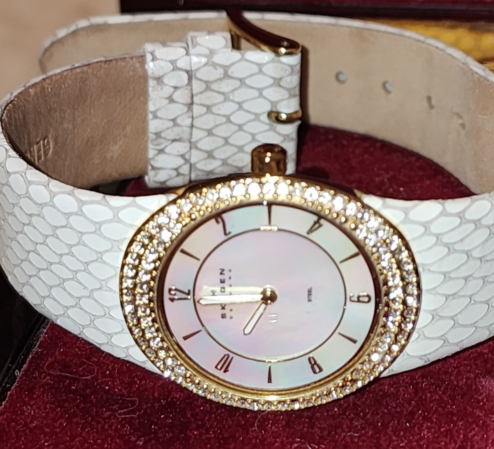 Skagen Women’s White Snake Print Leather 26 mm Watch, Water Resistant 30 Meters