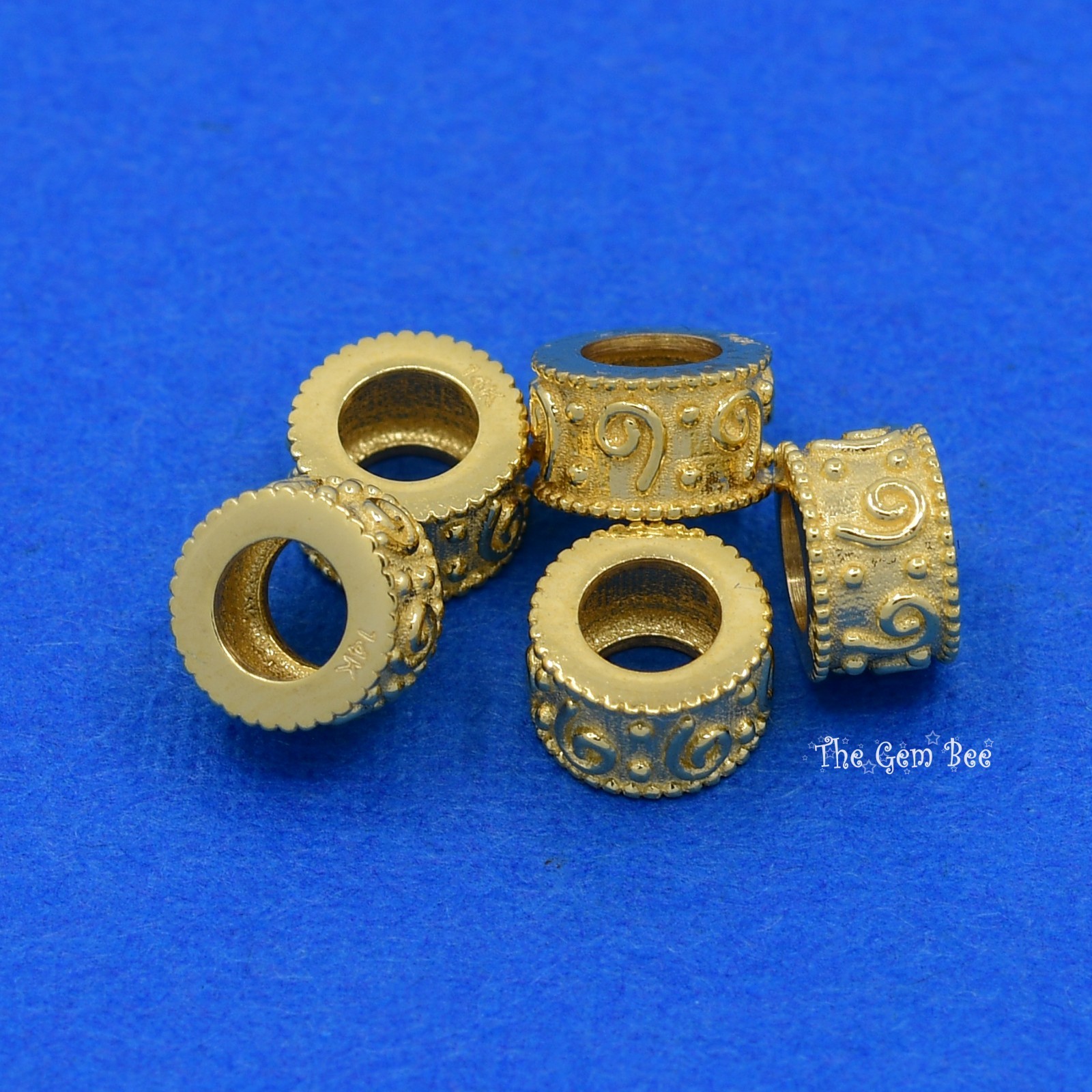 14k Solid Yellow Gold 5mm Fancy Spacer Finding Bead 3mm Large Hole