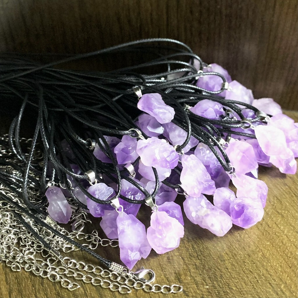 Bulk Lot 24pcs Natural Amethyst Pendant Necklace Women Raw Purple Crystal Charms