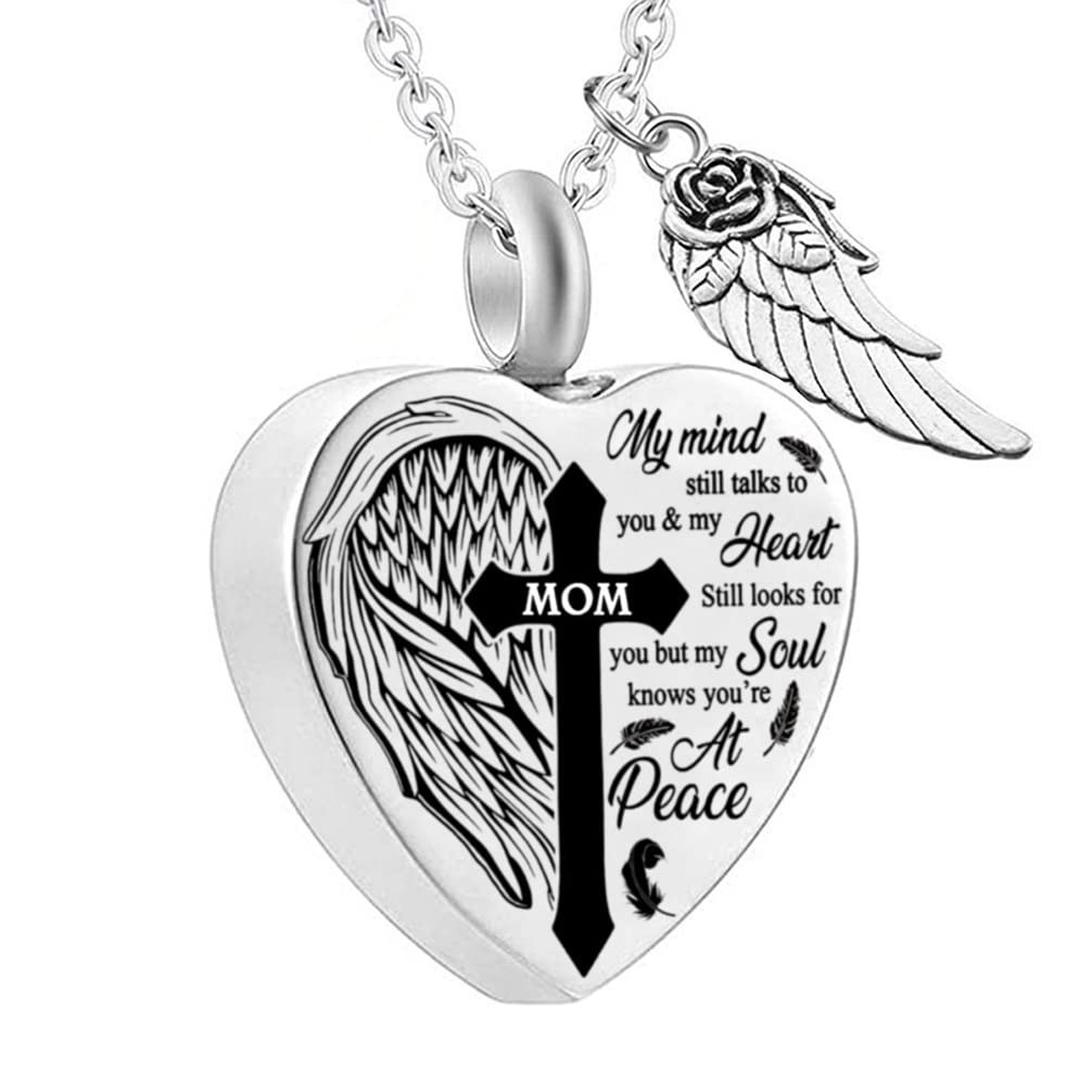 Heart Urn Necklaces for Mom Ashes Cross Angel Wings Cremation Jewelry Stainle…