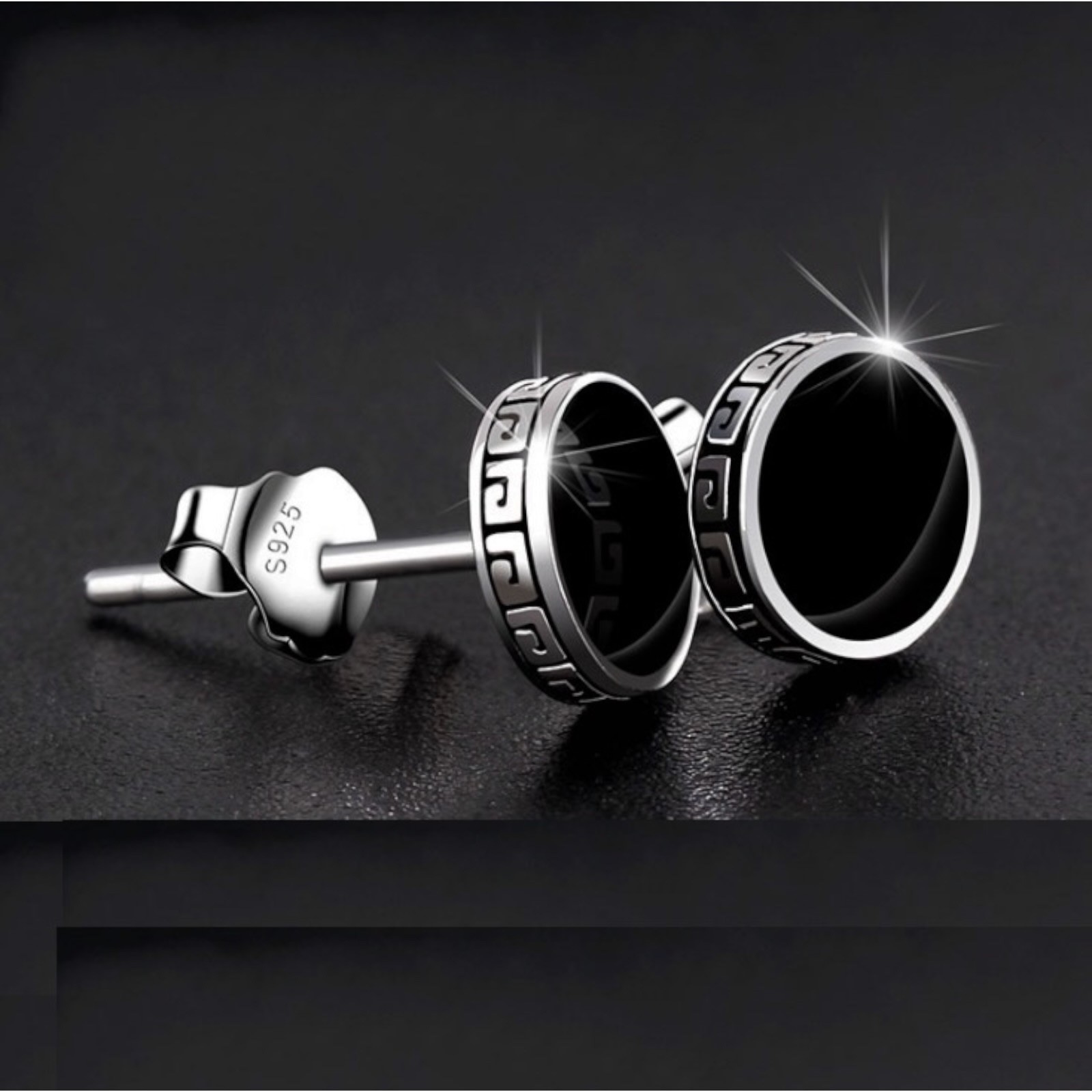 Men 925 Sterling Silver Post Black Enamel Round Stud Earrings gift 6/8mm B44