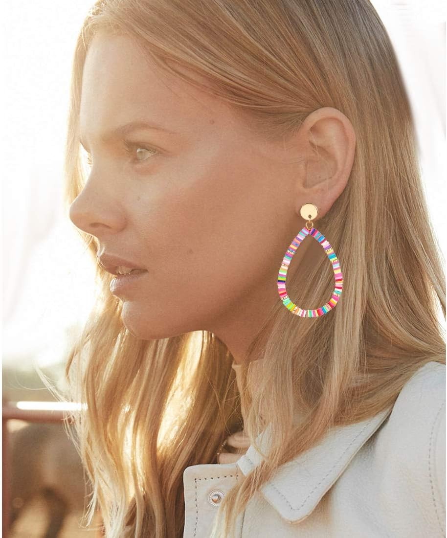 Stylish Heishi Drop Earrings – Colorful Teardrop Dangles for Every Occasion