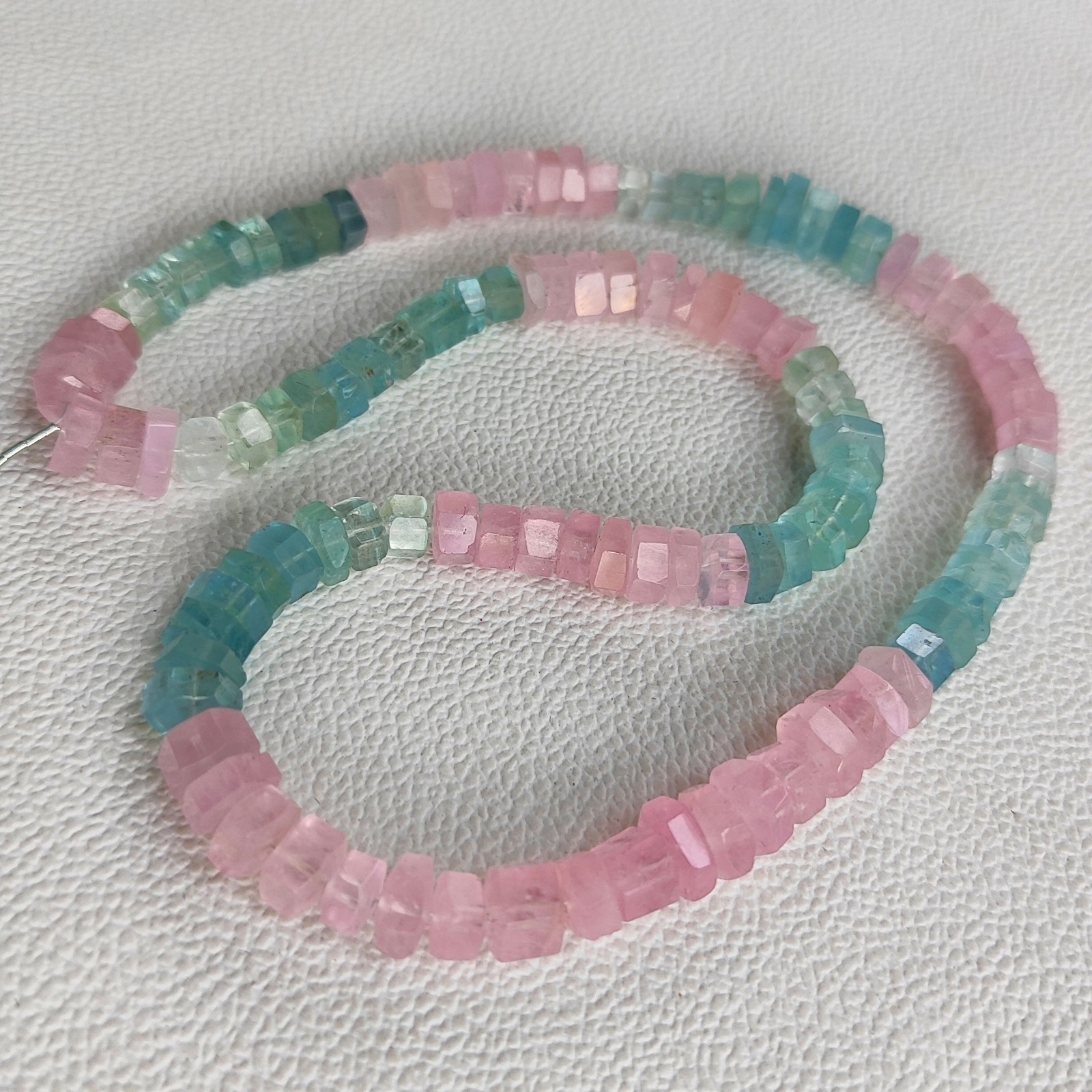 Multi Beryl Morganite Aquamarine Faceted Bolt Beads 8-9mm 17″ Strand Brazil Gems