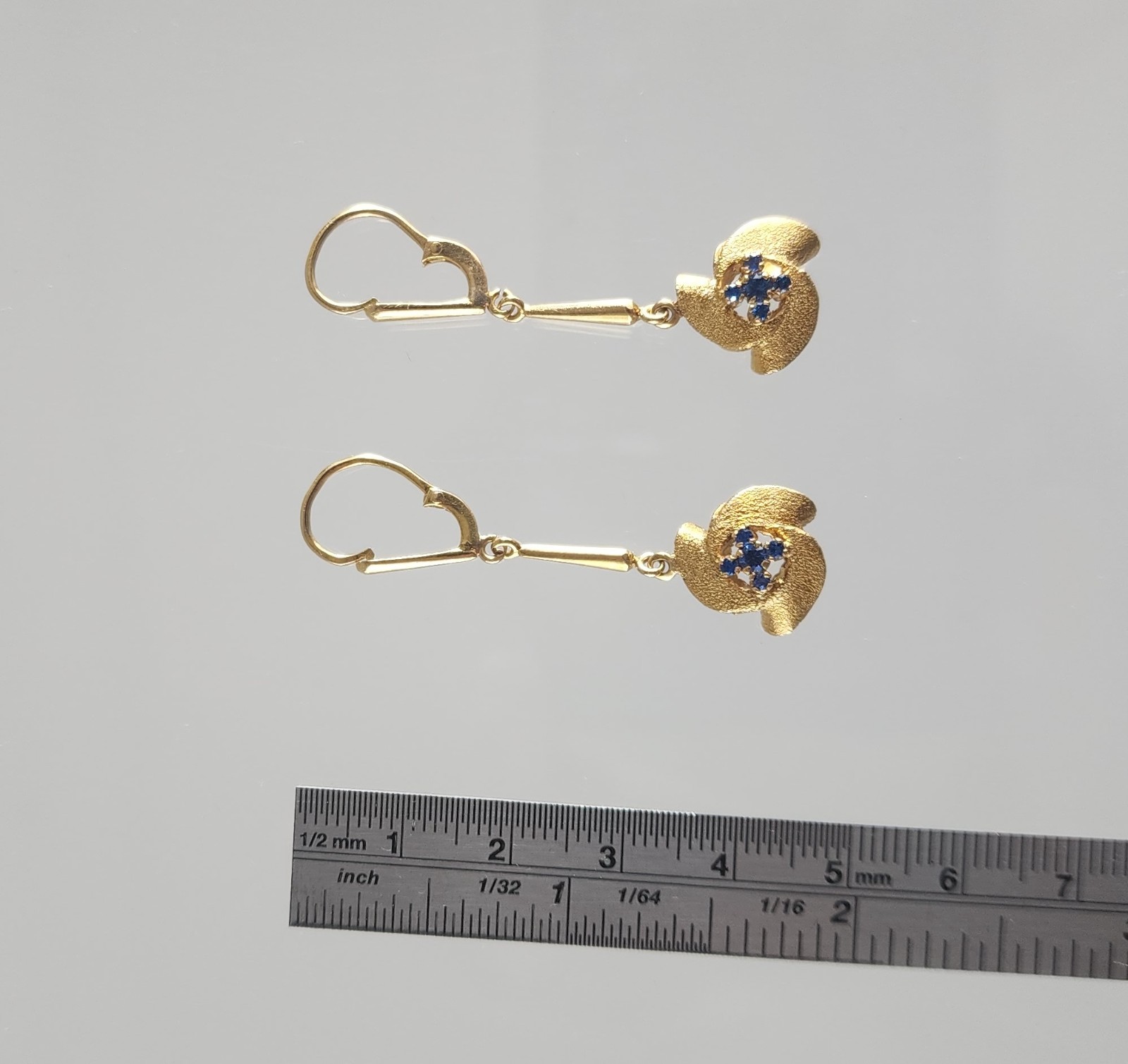 Estate Vintage European 14k Gold & Blue Topaz Dangle Earrings Mid 20th Century
