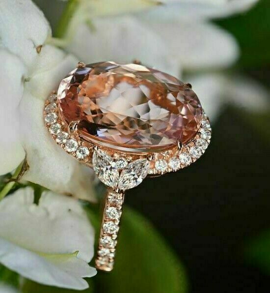 2Ct Oval Cut Lab Created Morganite 14K Rose Gold Plated Silver Women’s Halo Ring