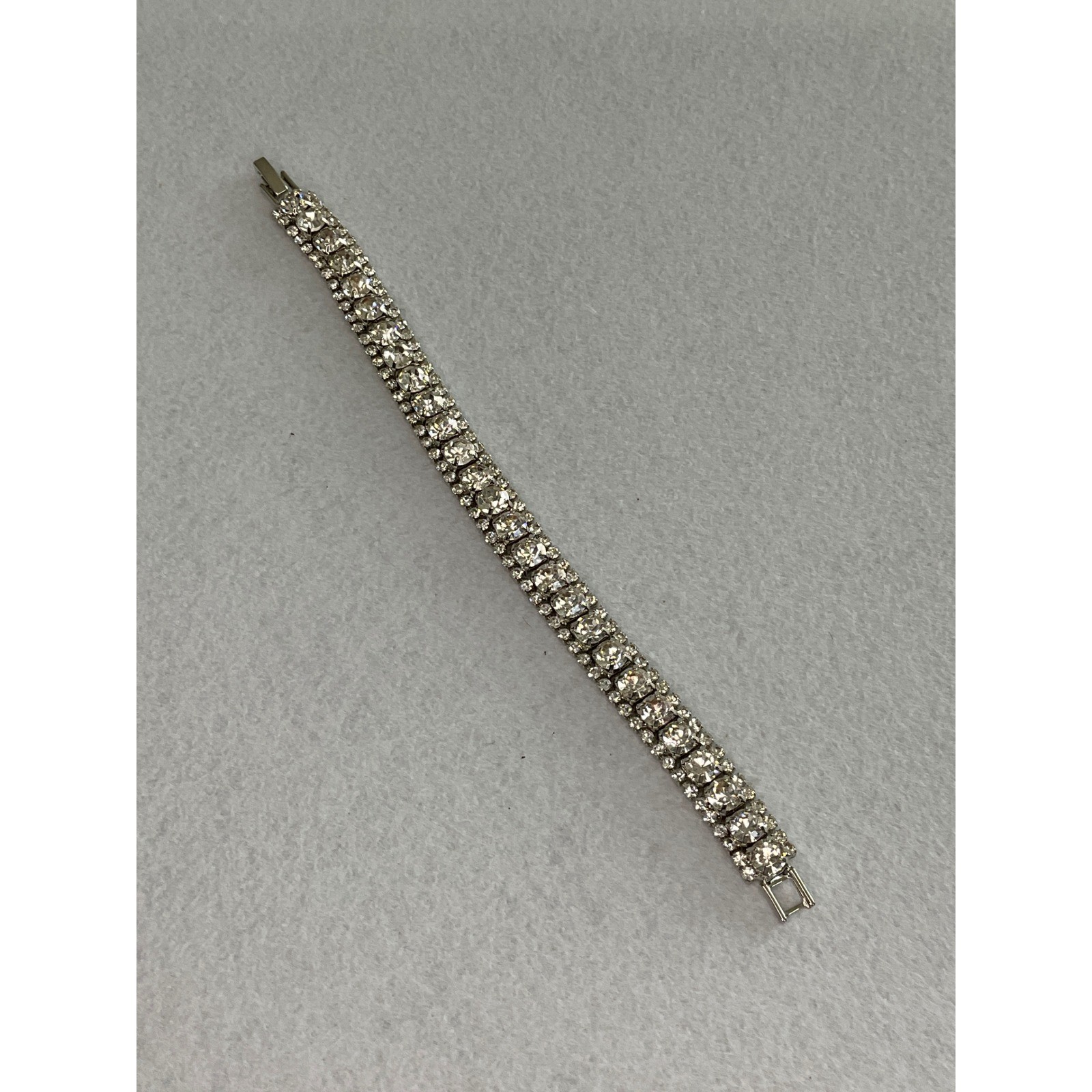 Bracelet rhinestone crystal silver tone fold over clasp bridal formal New