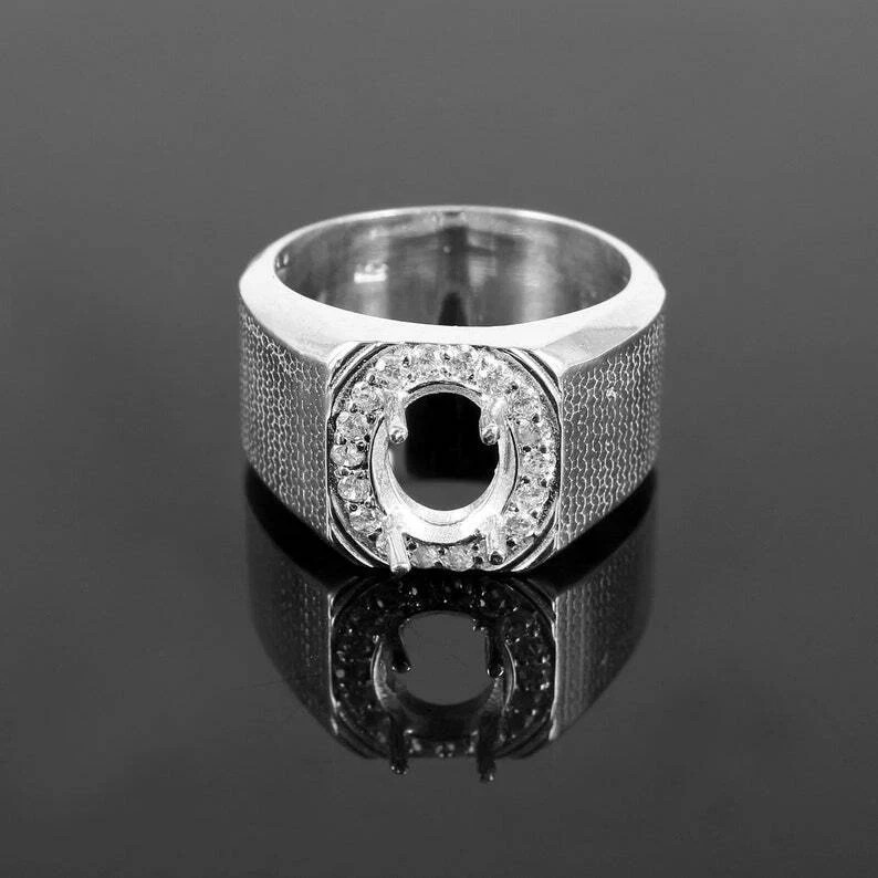 925 Solid Sterling Silver Men’s Oval Ring Blank 8x10mm Semi Mount Setting