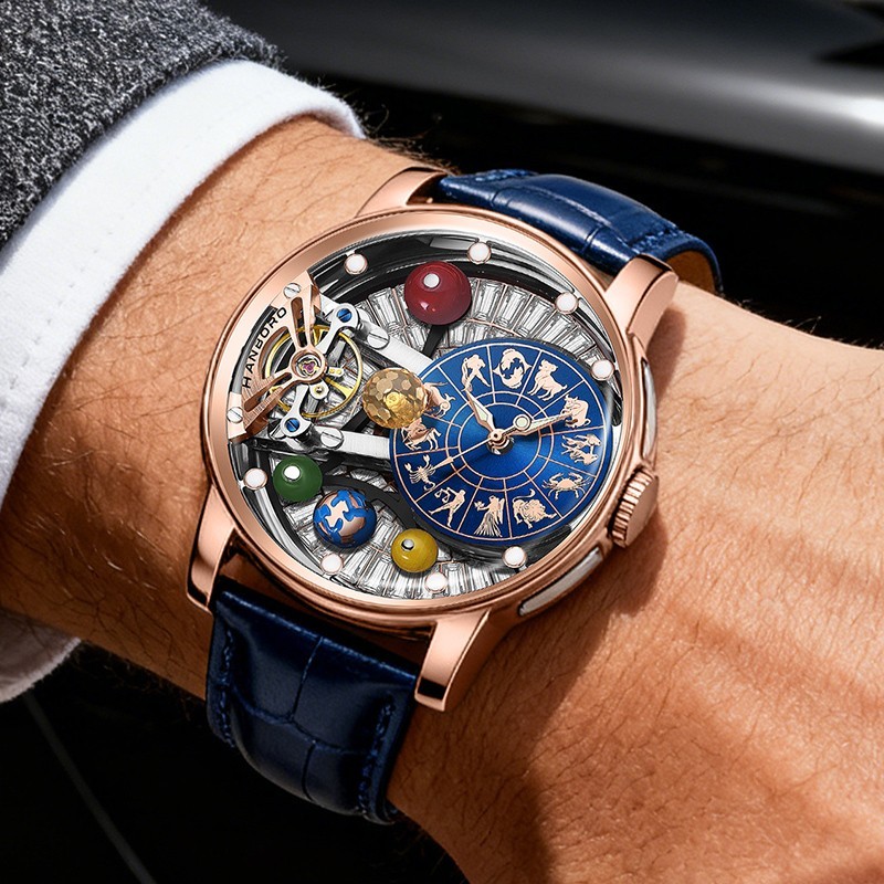 HANBORO Men Automatic Watch Mechanical Wristwatch Constellation Dial Luminous