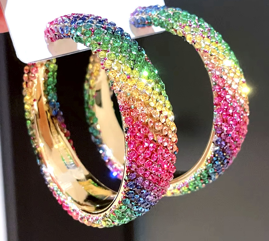 Big Exciting RAINBOW Ombre HOOP Colorful Betsey Johnson Earrings