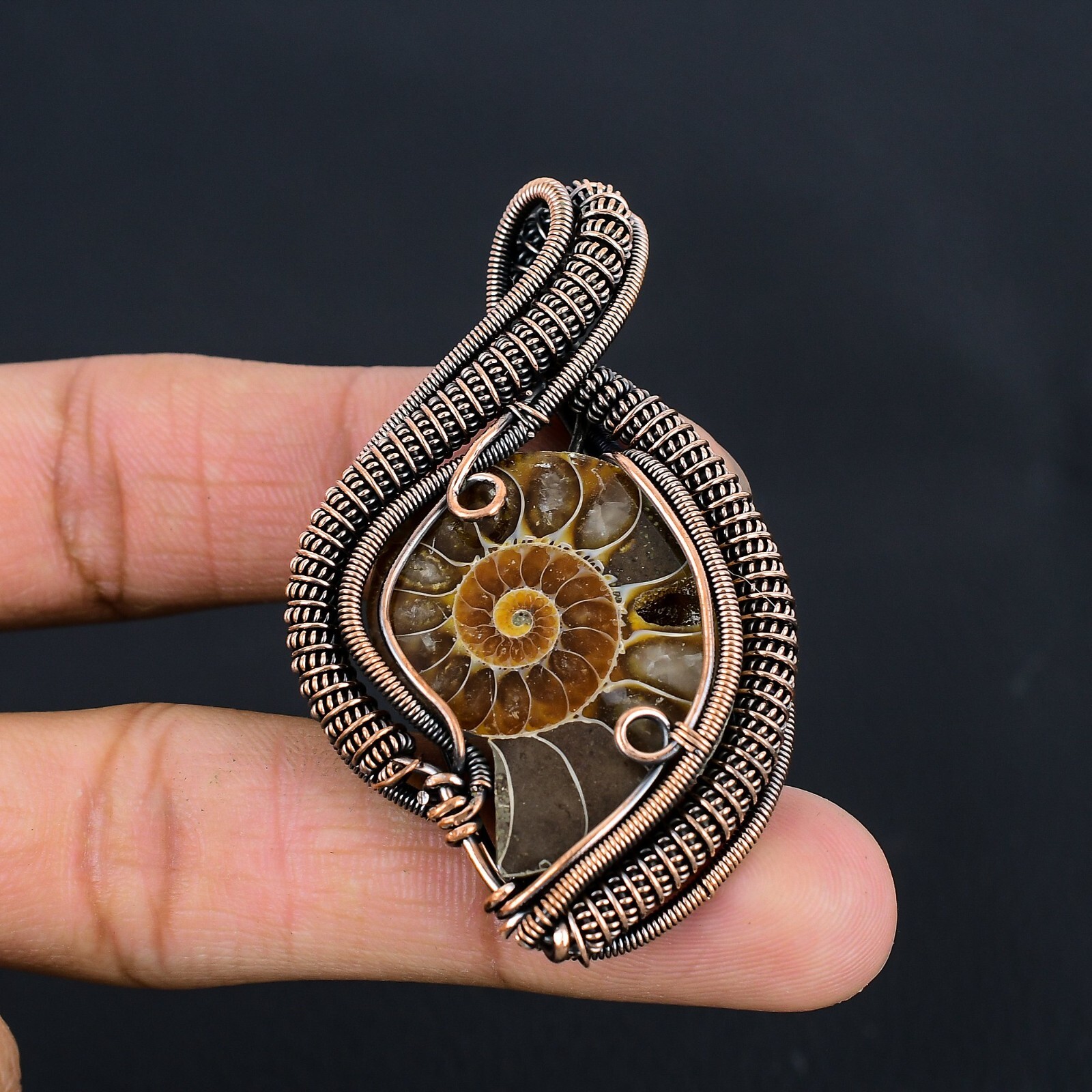 Ammonite Fossil Gemstone Copper Wire Wrapped Gift For Pendant Jewelry LC-234