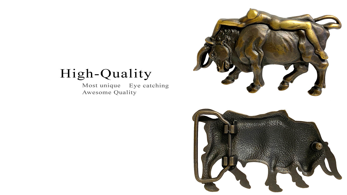 Western Buckle Antique Copper Lady Bull Copper Engraved Buckle Fits 1-1/2″ wide