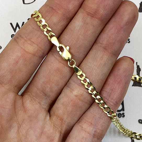 Solid 14K Yellow Gold 3.7mm Cuban Anklet Bracelet 10″