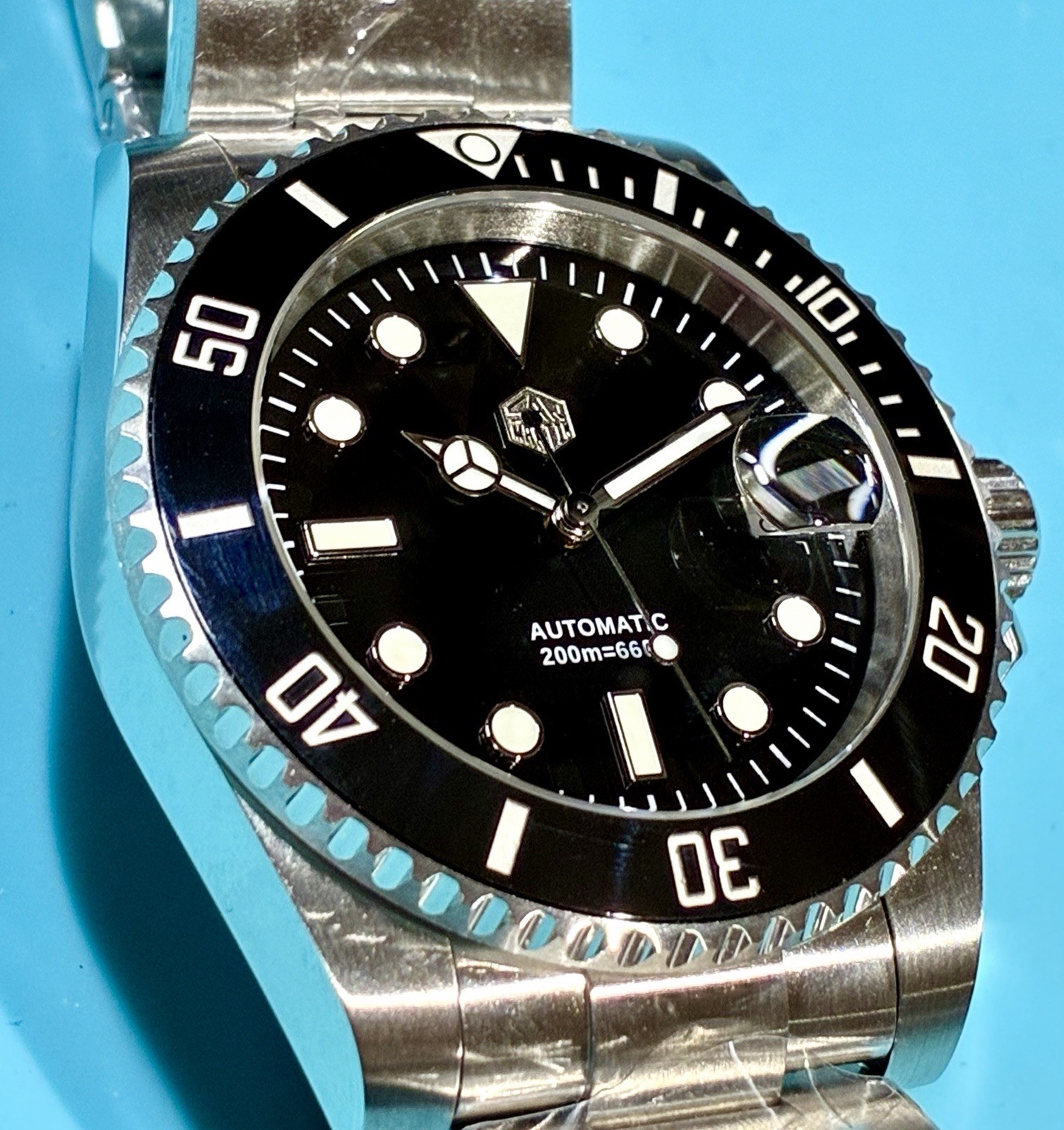 SAN MARTIN WATER GHOST 40MM ST2130 AUTO HI BEAT BLACK ENAMEL SAPPHIRE CERAMIC