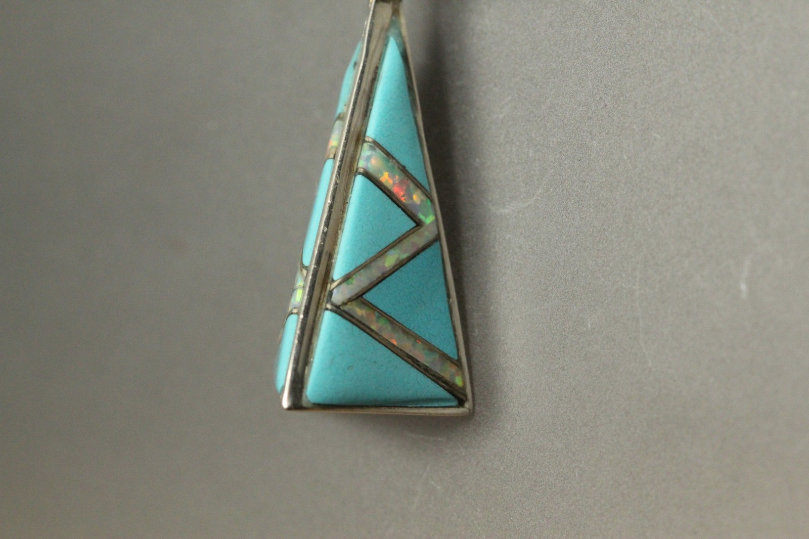 Faux Opal & Turquoise Sterling Silver 925 Pyramid Pendant 3.2 grams (PEN10060)