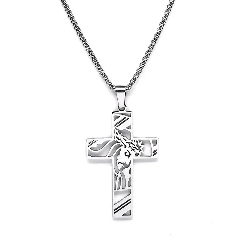 Men Stainless Steel Cross & Jesus Pendant Gold or Silver Chain Necklace 102I