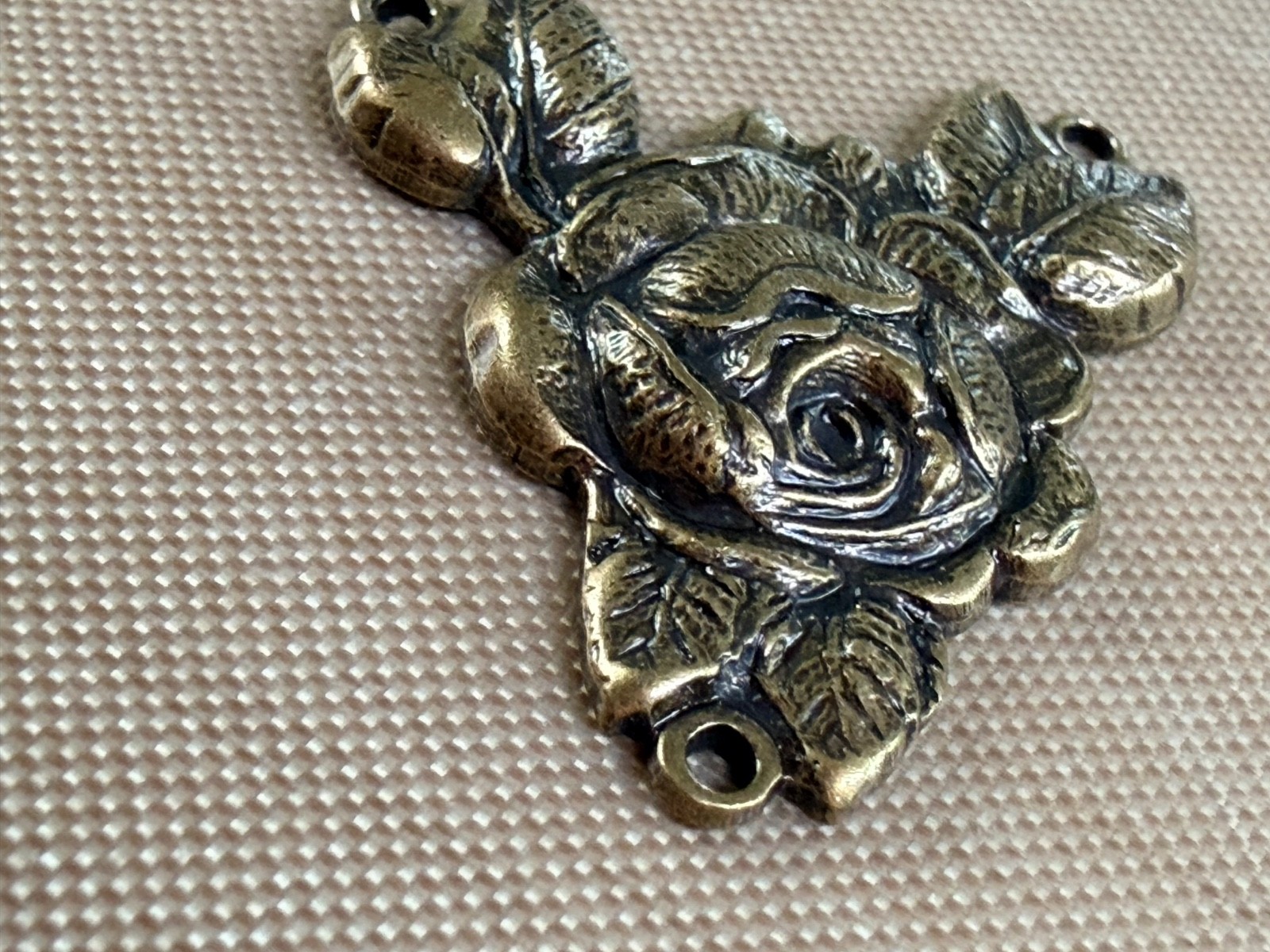 Lot of 4 Vintage Brass Rose Flower 3 Loop Connector Stampings Antique Bronze 29.