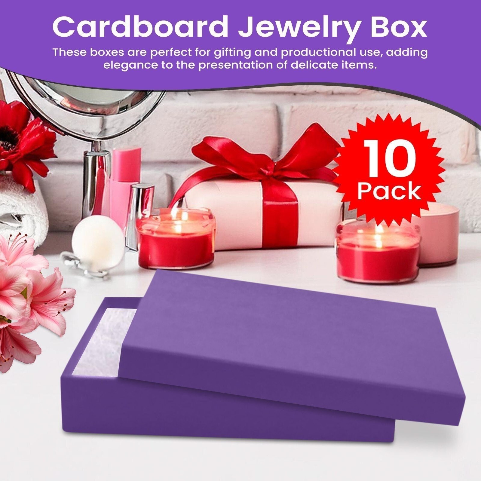 Jewelry Gift Box Removable Cotton Pad Made in USA 5.5″ x 3.5″ x 1″ – 10Pack