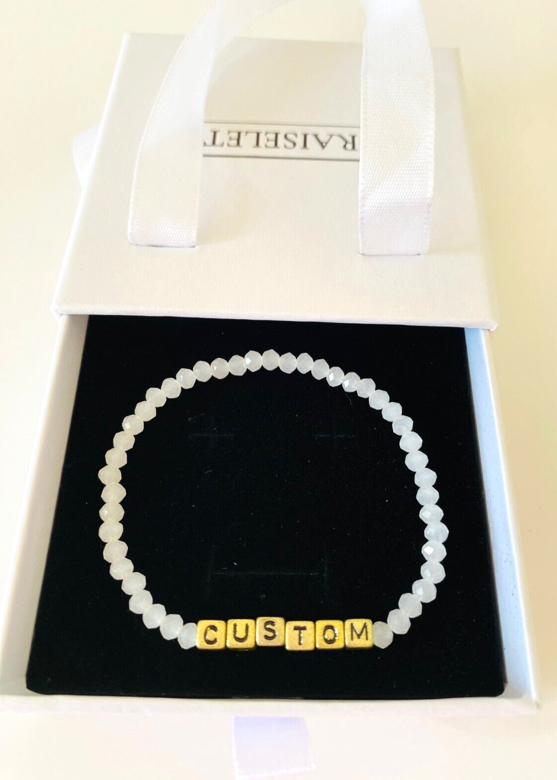 Personalized Name Bracelet 4mm White Beads Gold Letters For Women Dainty Jewelry