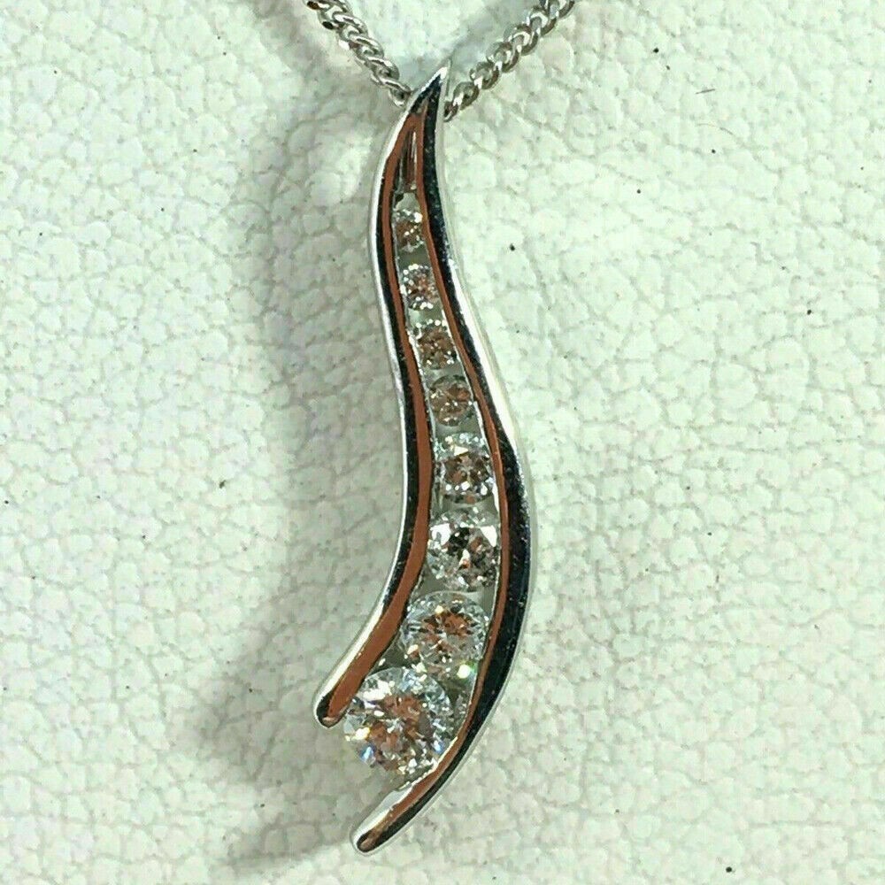 1 Ct Round Cut Diamond Journey Pendant Necklace 14K White Gold Over Free Chain