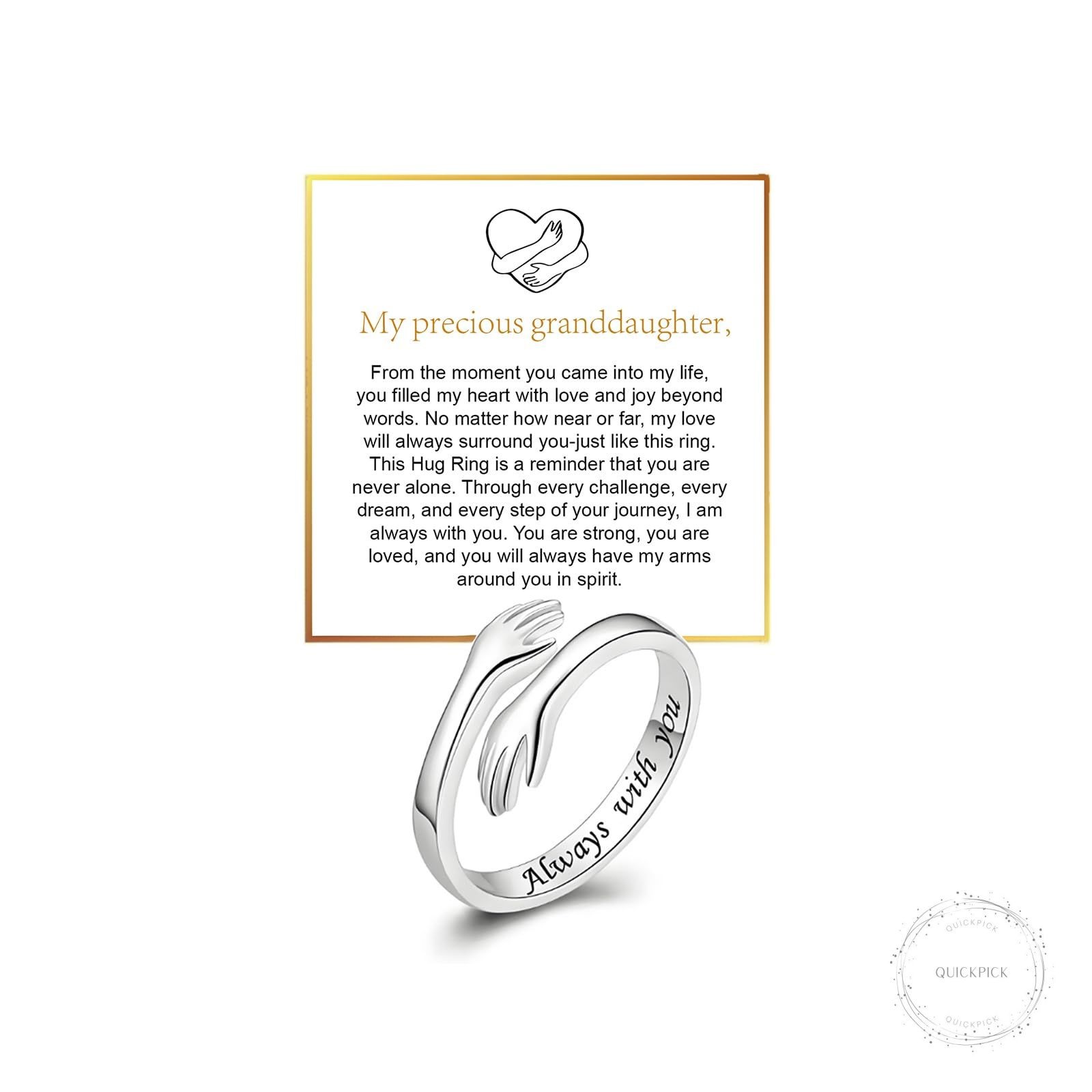 To My Granddaughter Hug Ring For Hope Rings, Inspirational Stainless Steel Engar