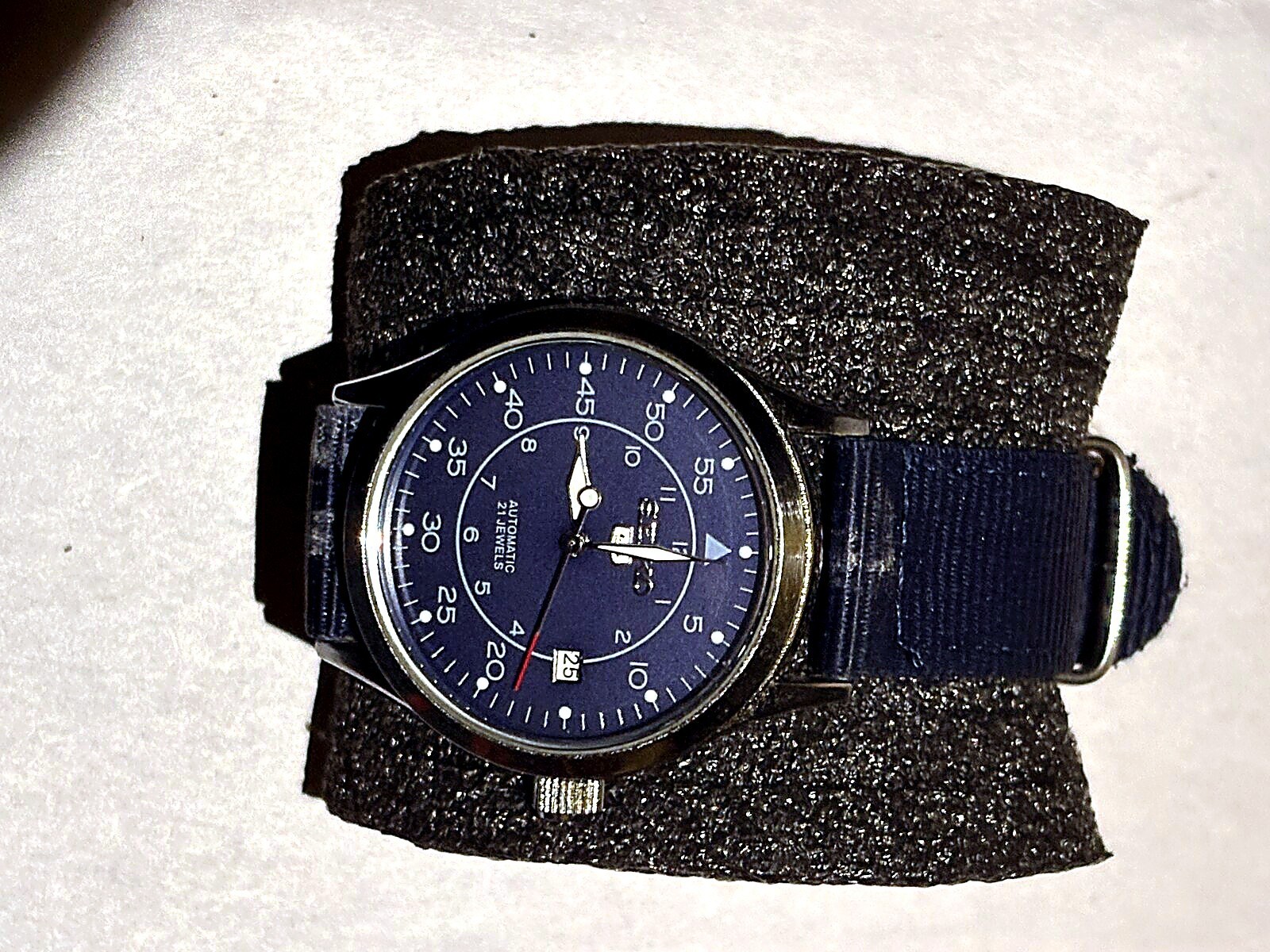 Seiko Blue Dial Pilot Watch Automatic 4R35B Movement Modified Runs Read Details