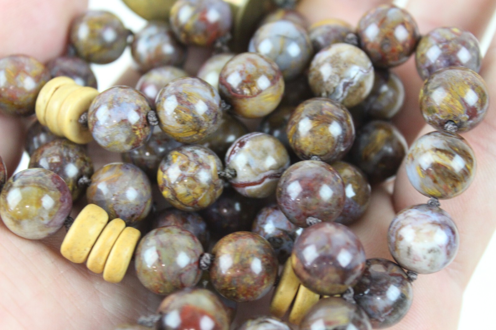 Vintage Brown Multi Colored Beaded Bed Necklace Gem Stone Jewelry 140g Agate Old