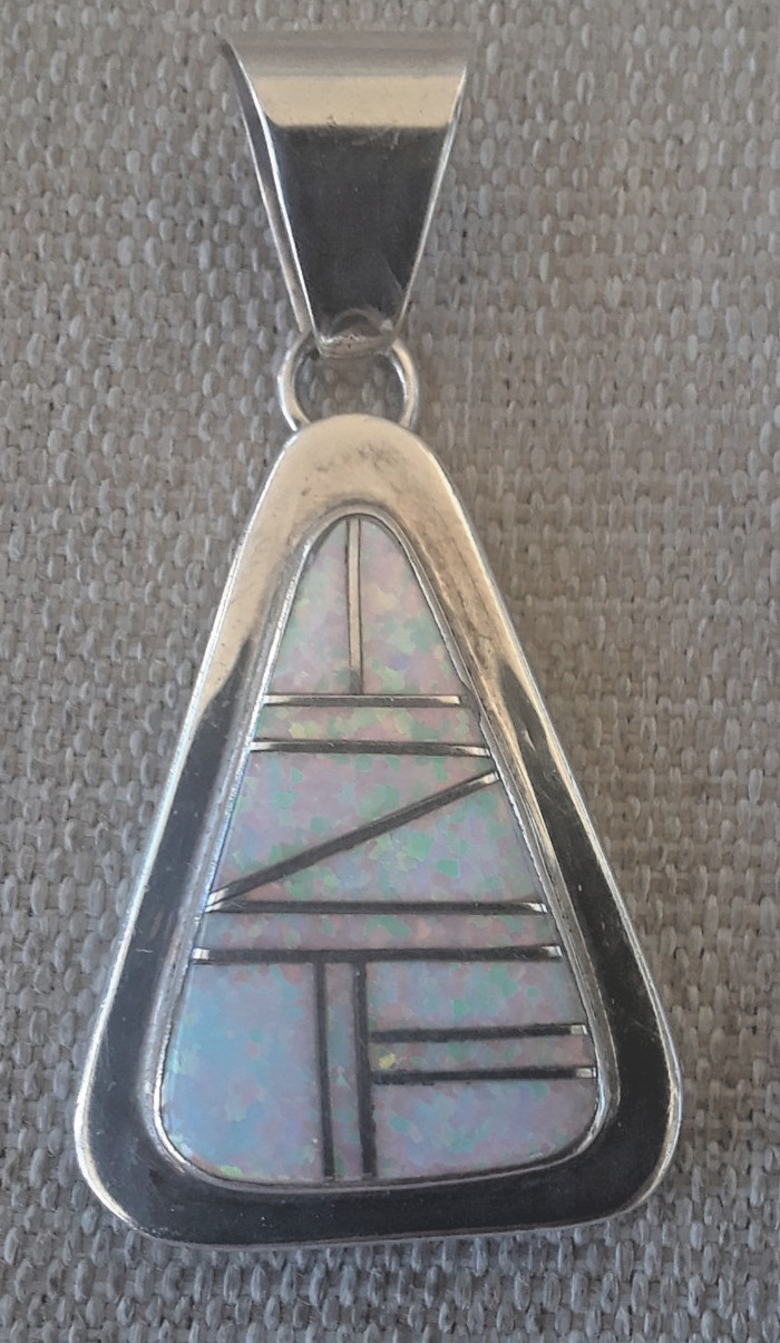 Rare Vintage Inlaid Opal Sterling Silver .925 Pendant Signed LD Lowell Draper